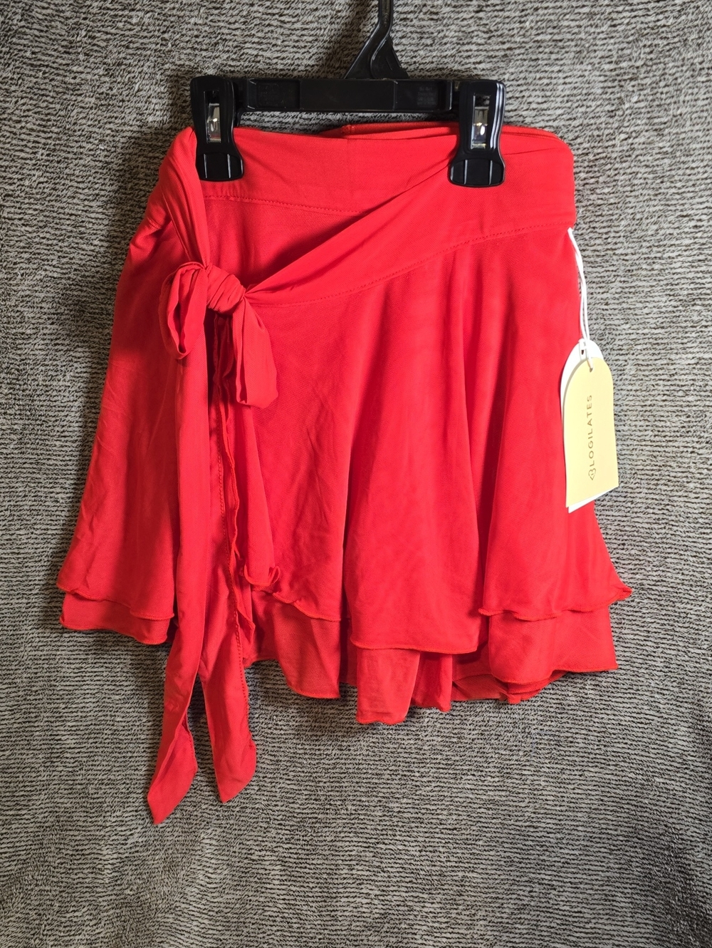 Red Tie-Waist Layered Skater Skirt